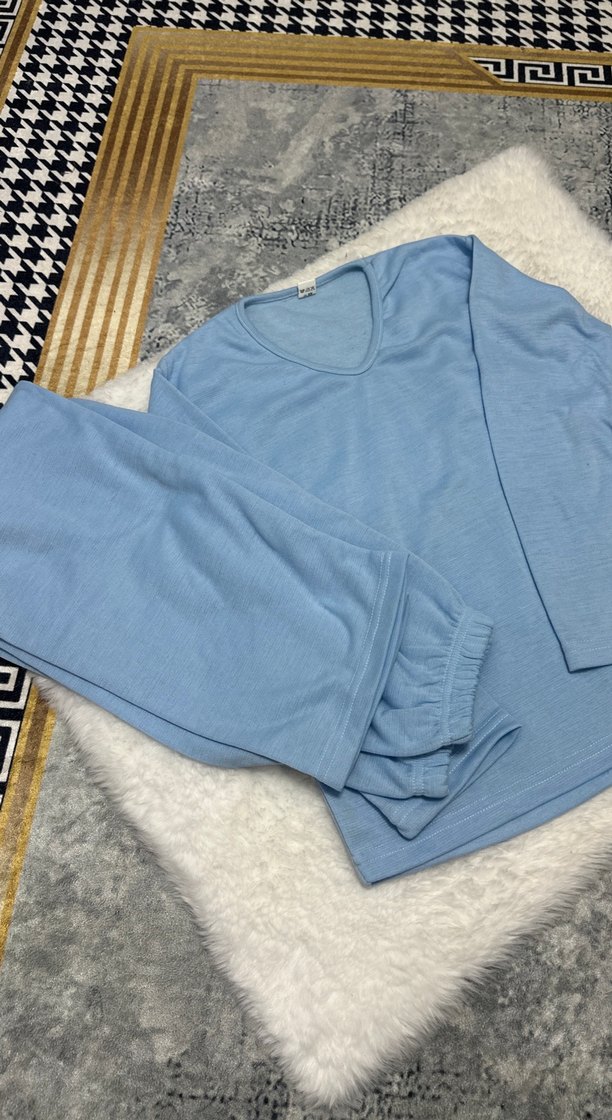 Kadın Mavi Uzun Kollu Rahat Pijama Takımı - Görsel 2