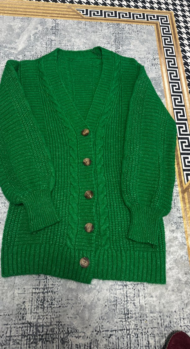 Yeşil Örgü Kadın Hırka - Görsel 3