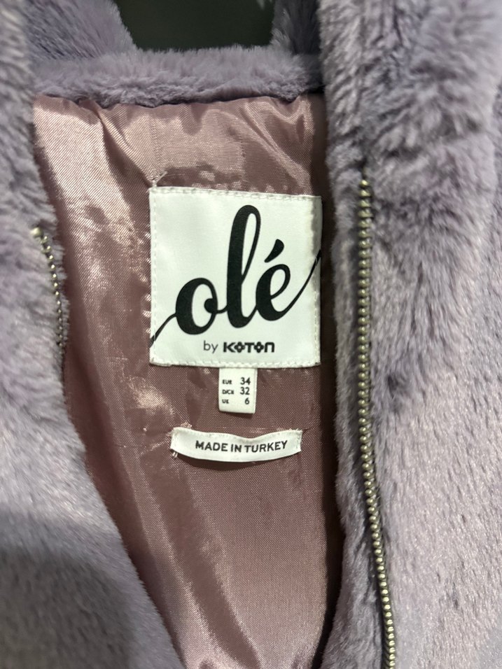 Lila Kadın kapüşonlu Peluş Ceket - Görsel 4