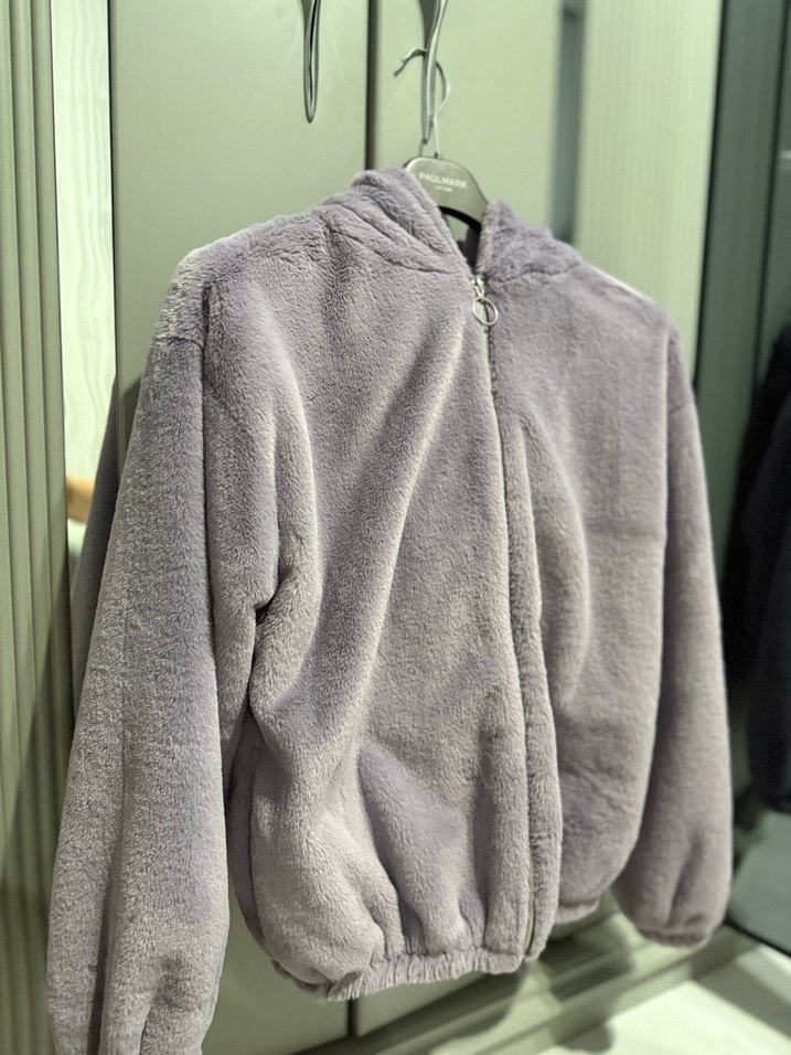 Lila Kadın kapüşonlu Peluş Ceket - Görsel 2