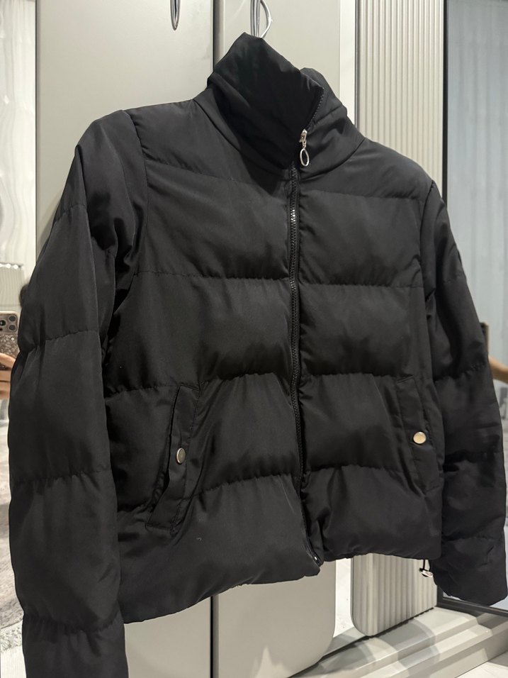 Düğmeli Siyah Kadın Kışlık Mont - Görsel 2