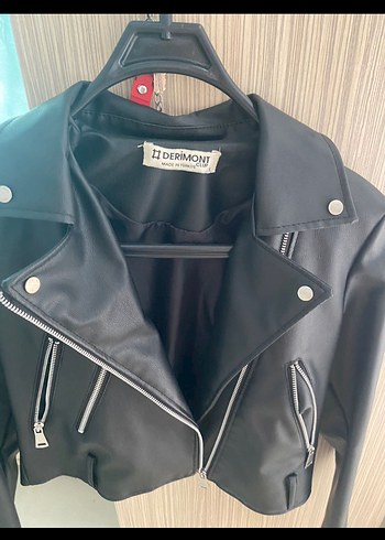 xs Beden Siyah Mini Deri Biker Ceket