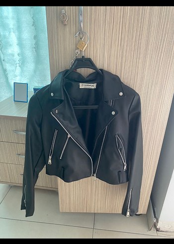 Siyah Mini Deri Biker Ceket