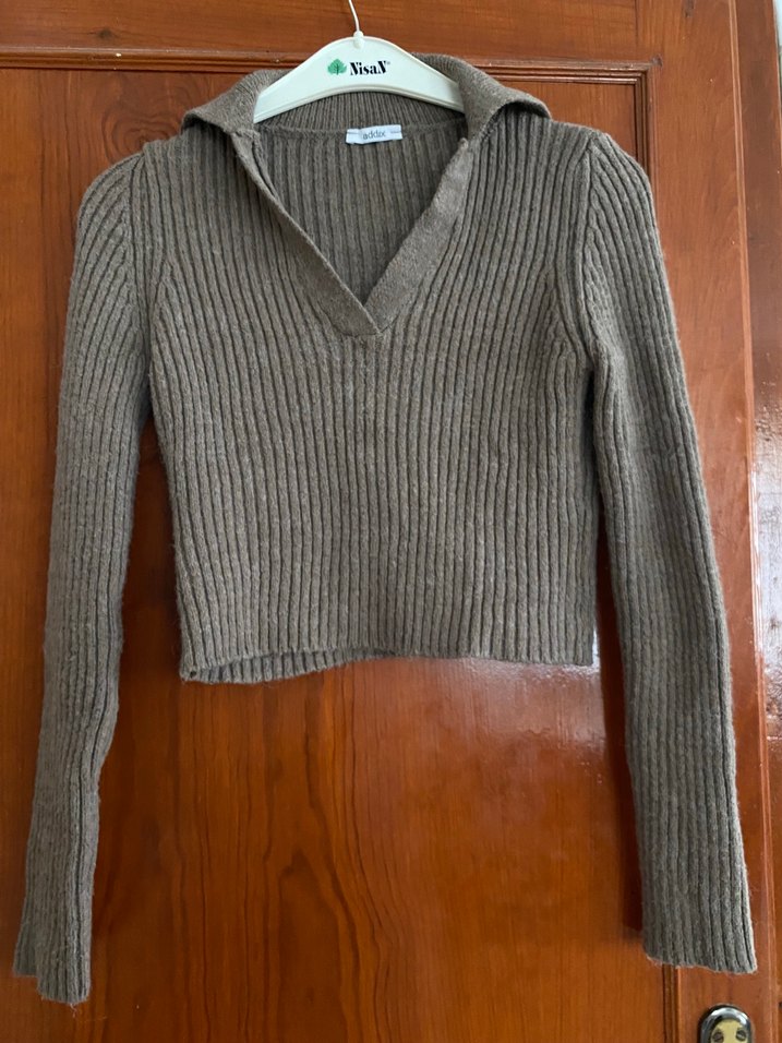 V Yaka Triko Kadın Kazak - Görsel 2