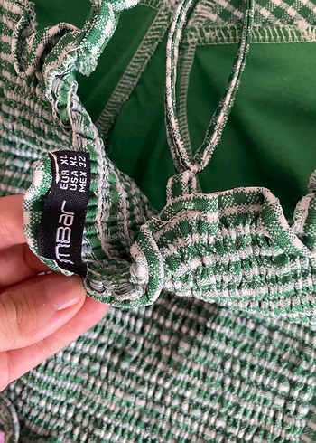 Yeşil Ekose Askılı bluz - Görsel 3