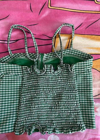 Yeşil Ekose Askılı bluz - Görsel 2