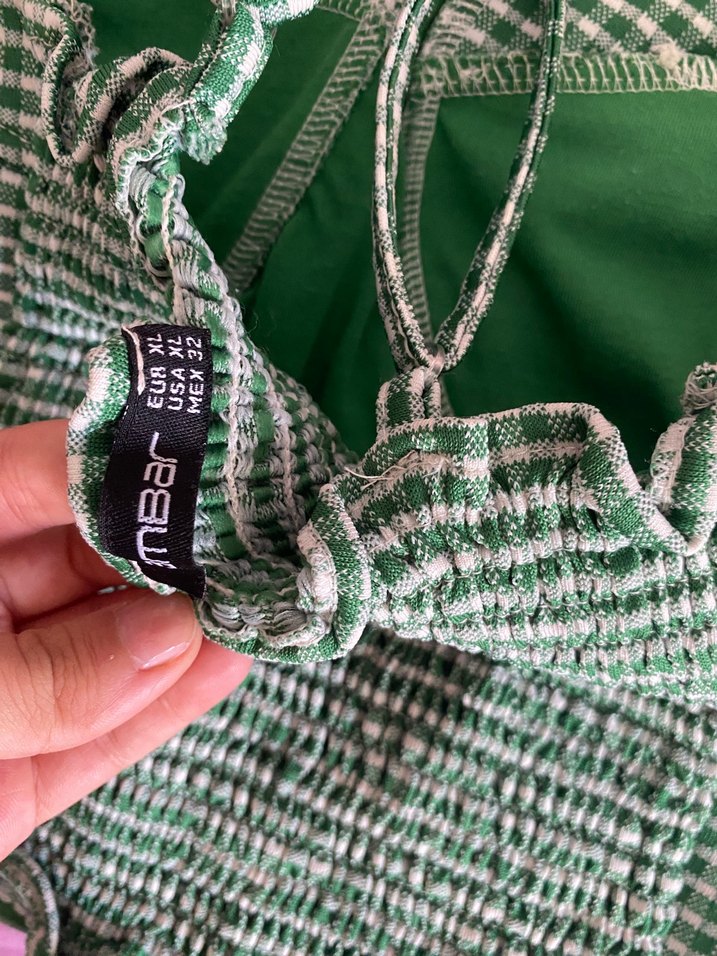 Yeşil Ekose Askılı bluz - Görsel 3
