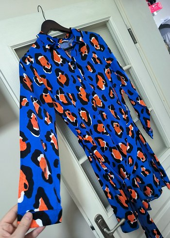 Uzun Kollu Renkli Baskılı Kadın Gömlek Elbise - Görsel 3