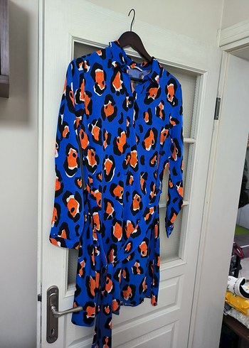 Uzun Kollu Renkli Baskılı Kadın Gömlek Elbise - Görsel 4