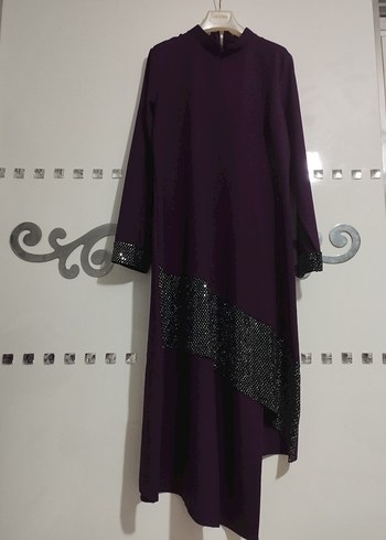 Uzun Mor Drapeli Kadın Elbise - Görsel 2