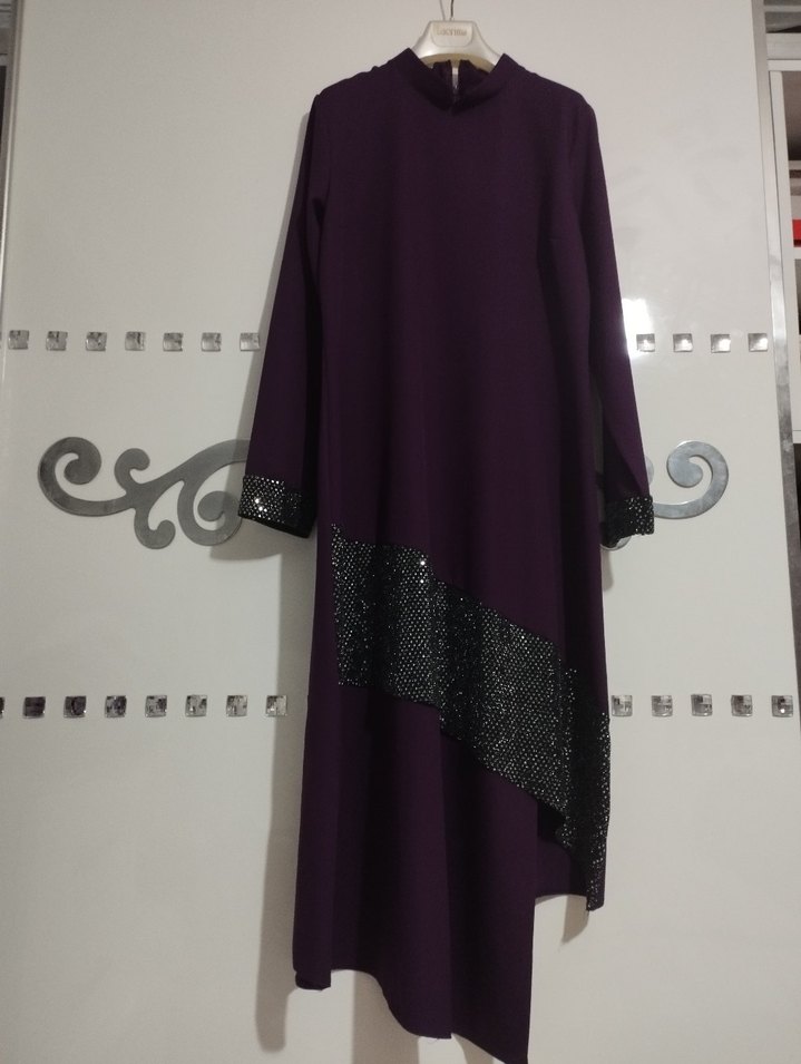 Uzun Mor Drapeli Kadın Elbise - Görsel 2