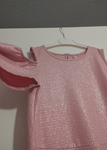 Kız Çocuk Pudra kısa Kollu Elbise - Görsel 2