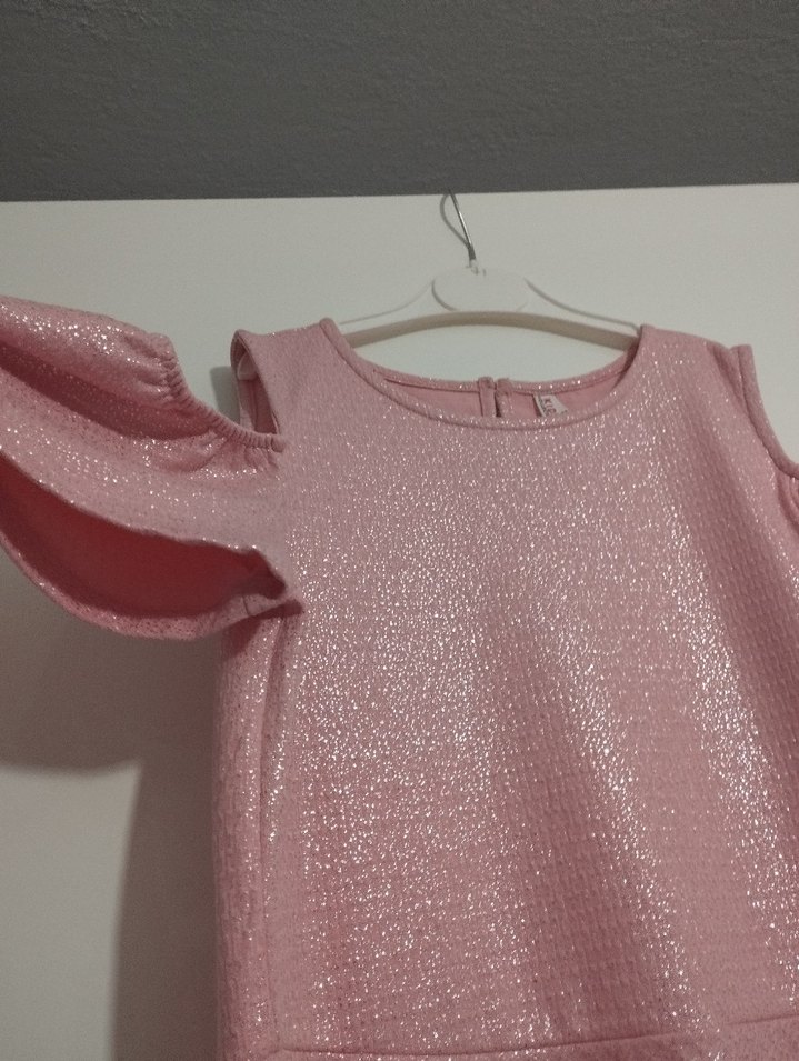 Kız Çocuk Pudra kısa Kollu Elbise - Görsel 2