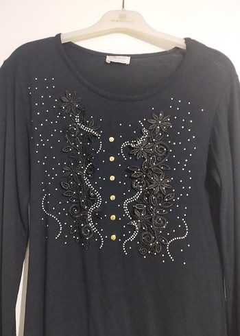 Siyah Uzun Kollu Payetli Kadın Bluz - Görsel 2