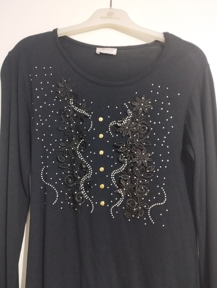 Siyah Uzun Kollu Payetli Kadın Bluz - Görsel 2