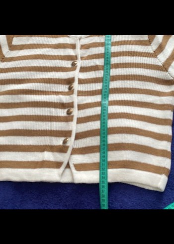 Düğmeli Çizgili Kahverengi Kadın Hırka - Görsel 6