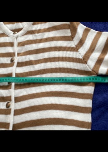 Düğmeli Çizgili Kahverengi Kadın Hırka - Görsel 3