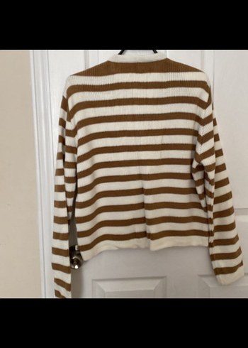 Düğmeli Çizgili Kahverengi Kadın Hırka - Görsel 2