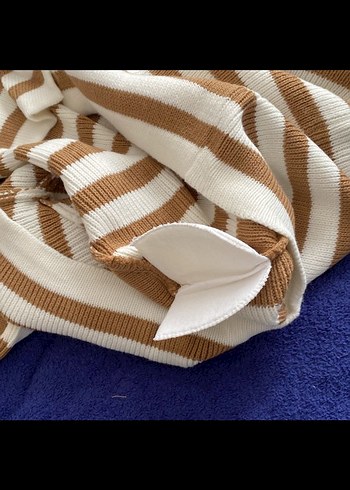 Düğmeli Çizgili Kahverengi Kadın Hırka - Görsel 4