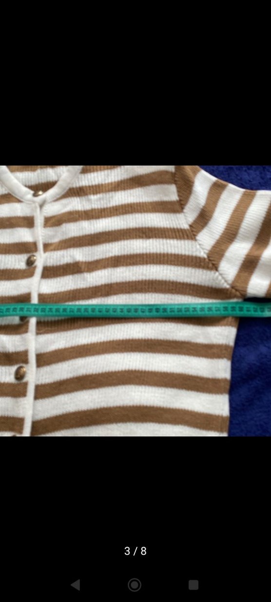 Düğmeli Çizgili Kahverengi Kadın Hırka - Görsel 3