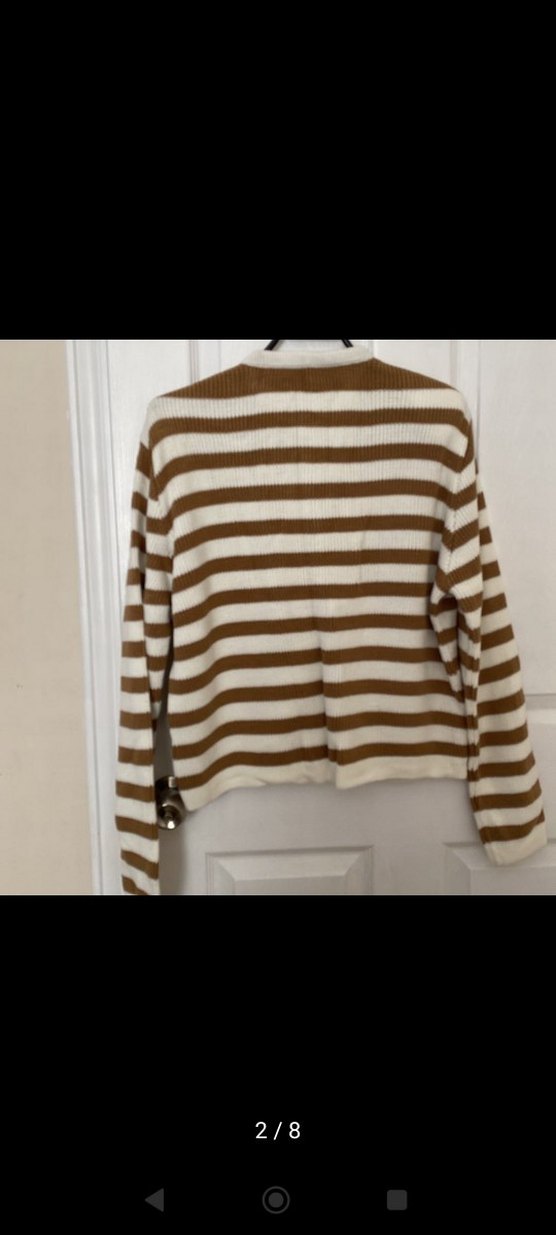 Düğmeli Çizgili Kahverengi Kadın Hırka - Görsel 2