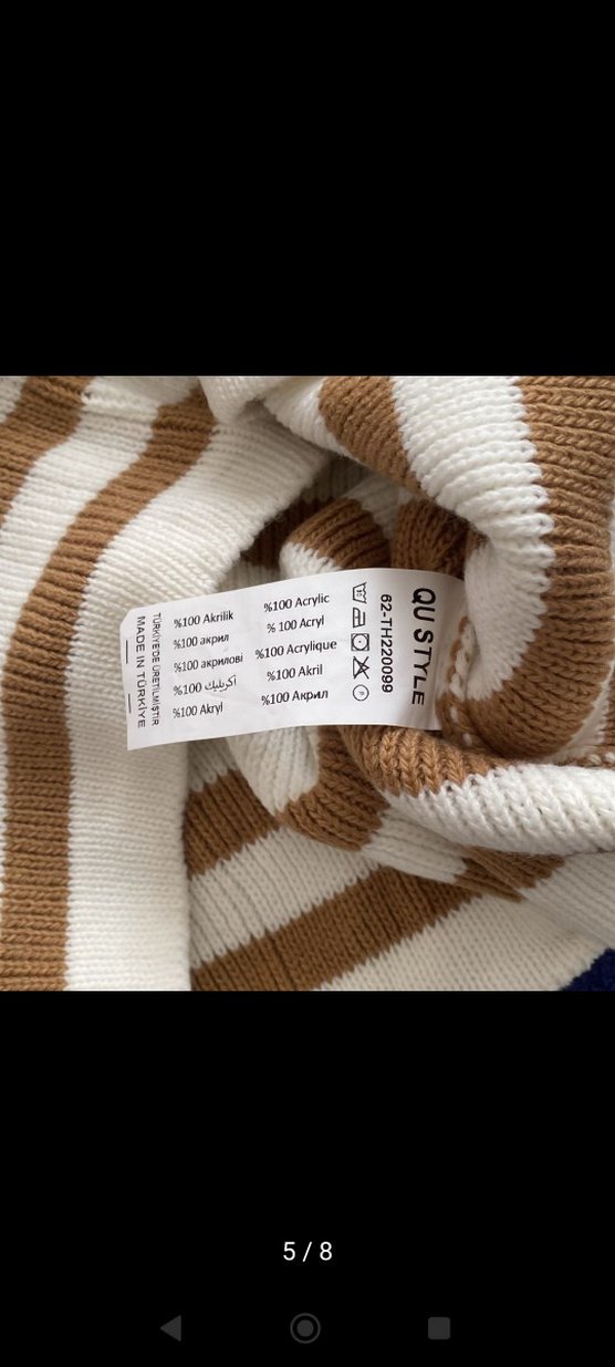 Düğmeli Çizgili Kahverengi Kadın Hırka - Görsel 5