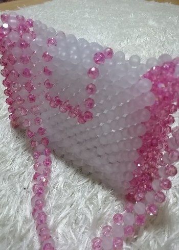 Pembe Boncuk İşlemeli Kadın Çanta