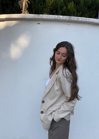 Defacto Bej Kadın Keten Midi Blazer