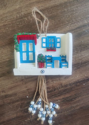 Renkli Mavi Ev Figürlü Duvar Süsü - Görsel 8