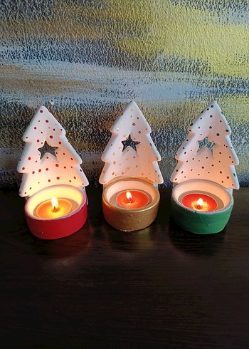 Renkli Altlıklı Beyaz Yılbaşı Ağacı Mumluk - Görsel 7