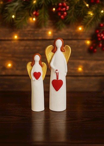 Beyaz Melek Figürleri Kalpli Detaylı - Görsel 2