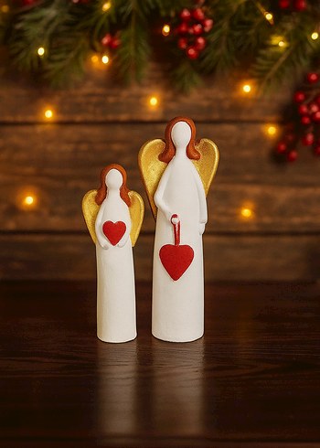 Beyaz Melek Figürleri Kalpli Detaylı - Görsel 6