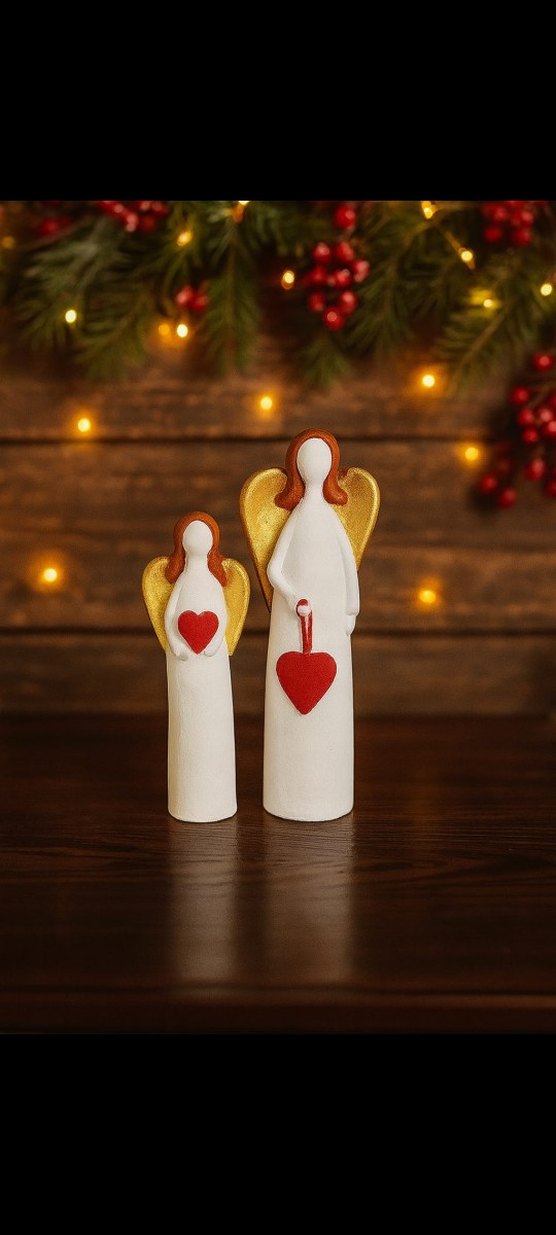 Beyaz Melek Figürleri Kalpli Detaylı - Görsel 2