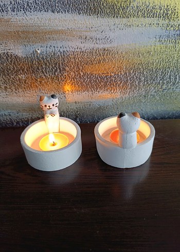 Sevimli Kedi Figürlü Beyaz Mumluk - Görsel 2