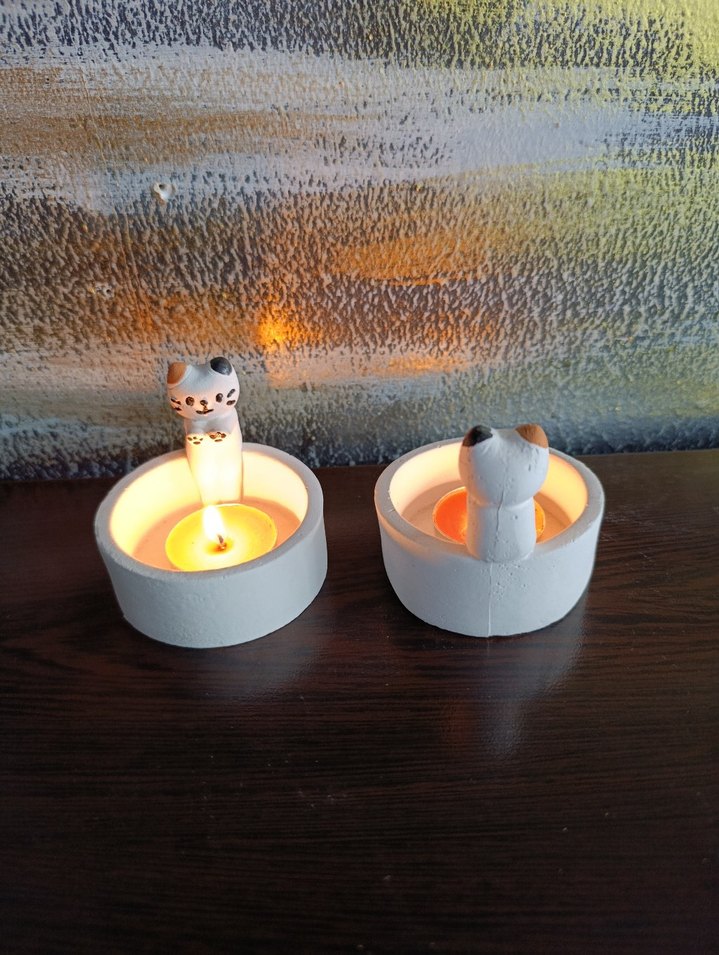 Sevimli Kedi Figürlü Beyaz Mumluk - Görsel 2