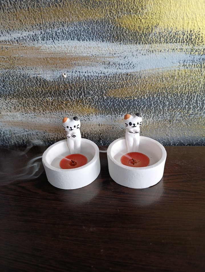 Sevimli Kedi Figürlü Beyaz Mumluk - Görsel 4