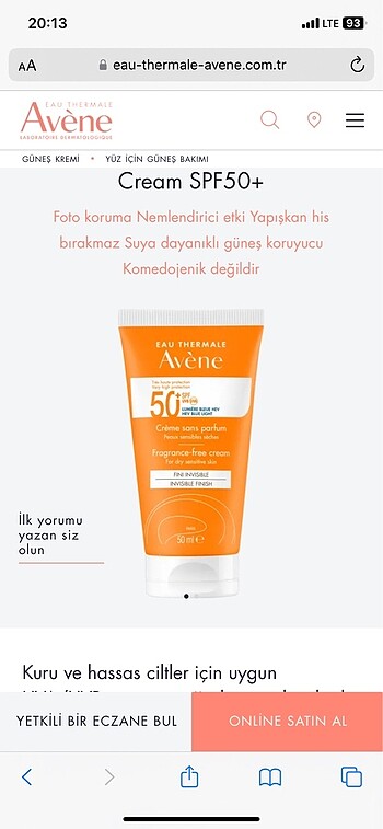 Avene güneş kremi