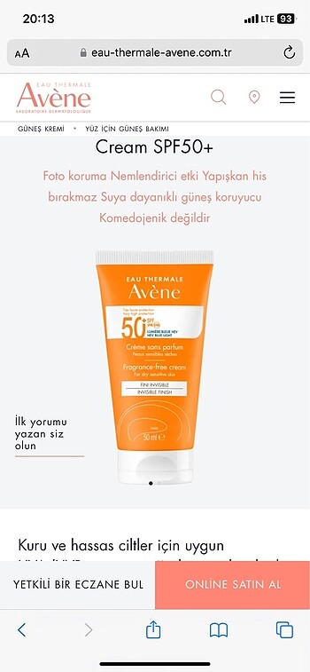 Avene güneş kremi