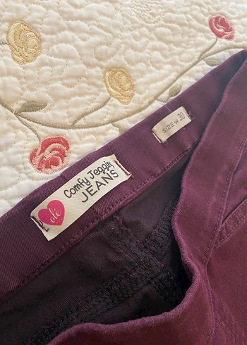 Bordo likralı beli lastikli Midi Kadın Pantolon