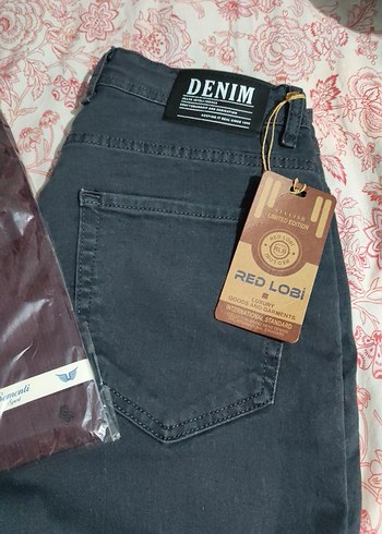 Bordo Fermuarlı Erkek Denim Pantolon - Görsel 2