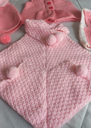 Kız Çocuk Pembe Örgü Panço - Görsel 2