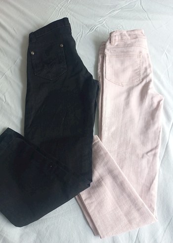 Kız Çocuk Pastel Pembe ve Siyah Denim Pantolon