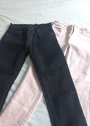 7 Yaş Beden Kız Çocuk Pastel Pembe ve Siyah Denim Pantolon