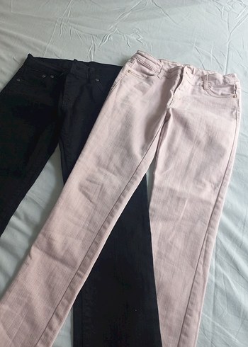 7 Yaş Beden pembe Renk Kız Çocuk Pastel Pembe ve Siyah Denim Pantolon