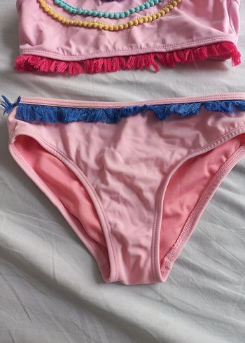 8 Yaş Beden Kız Çocuk Pembe Bohem Bağcıklı Bikini