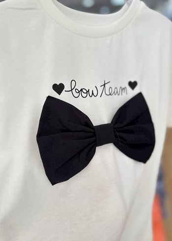 Kız Çocuk Siyah Fiyonk Detaylı Beyaz Tişört - Görsel 2