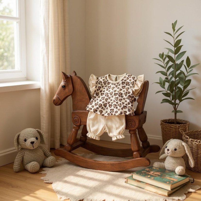 Leopar Desenli Fırfırlı Bebek Kız Takımı - Görsel 2