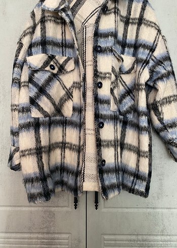 Düğmeli Ekose Desenli Gri Kadın Gömlek - Görsel 4