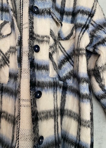 Düğmeli Ekose Desenli Gri Kadın Gömlek - Görsel 5