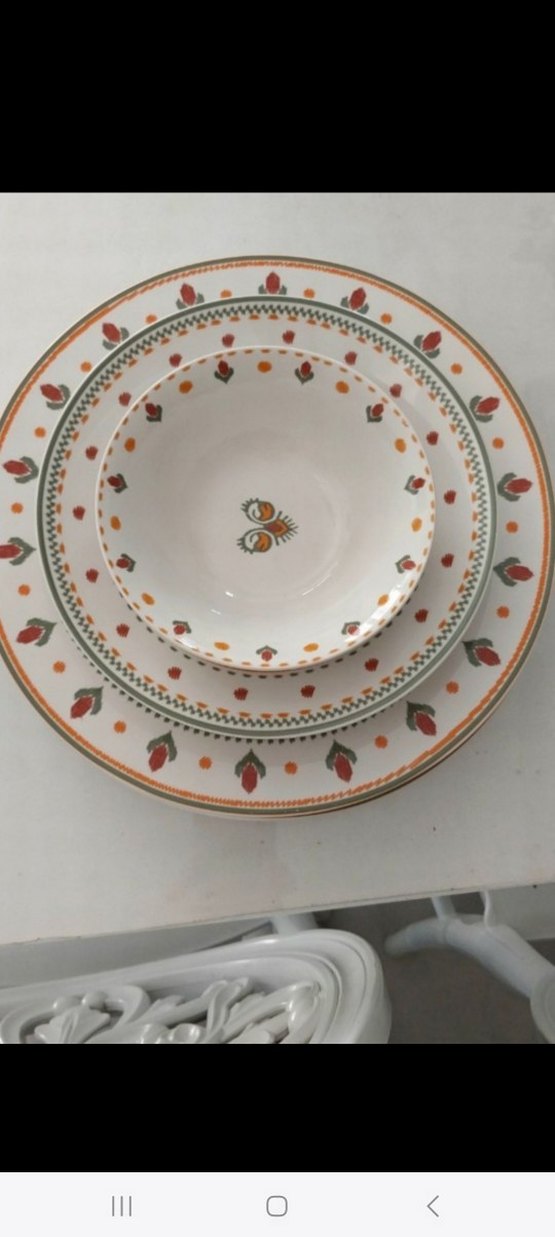 Çok Renkli Desenli Tabak ve Kase Seti - Görsel 3